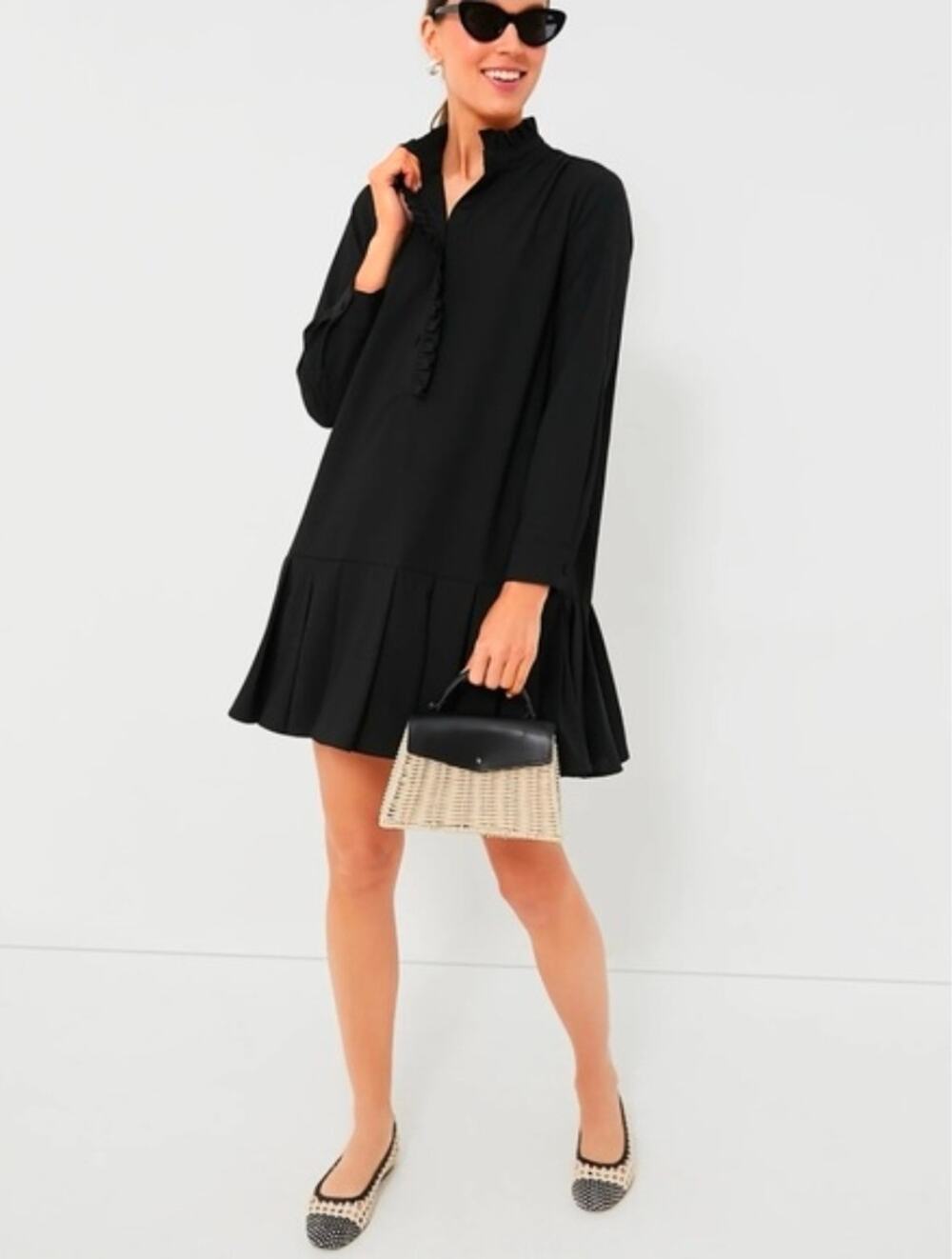 Tuckernuck Black Ruffle-Hem Long Sleeve Midi Dress